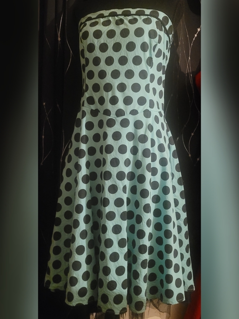 Ruby Rox Mint Green and Black Polka Dot Strapless Fit & Flare Dress 11